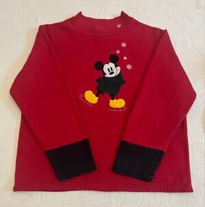 XL Women's Mickey Mouse Sweatshirt Red Fleece Ice Skate Disney Store Christmas